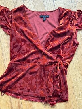 Banana Republic Women's Burnout Velvet Wrap Top in Deep Red